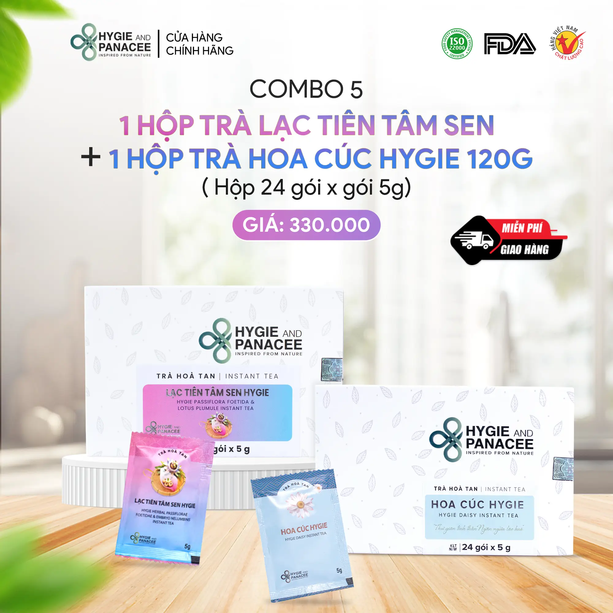 Combo 1 Hộp Trà Lạc Tiên Tâm Sen + 1 Hộp Trà Hoa Cúc
