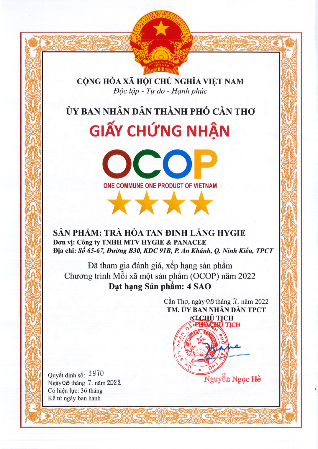 OCOP Tra hoa tan dinh lang